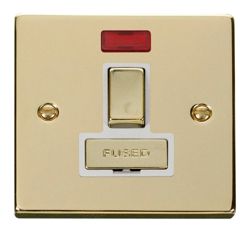 Click Deco Polished Brass 1G 13A Switched Fused Connection Unit & Neon White Insert