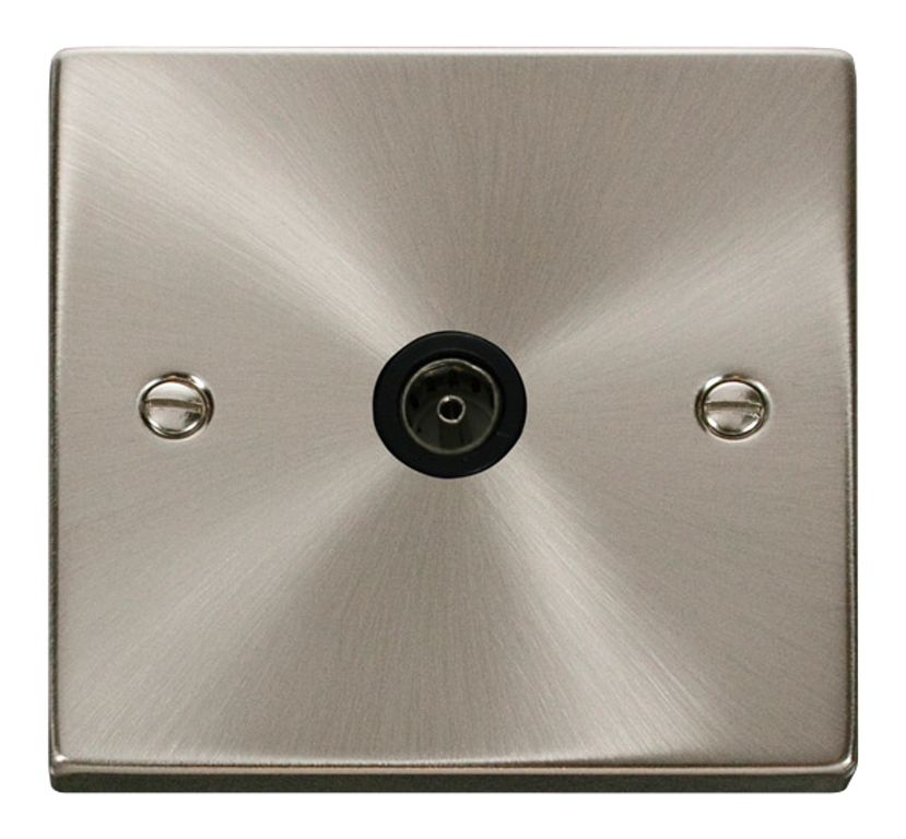 Click Deco Satin Chrome 1G TV Coaxial Outlet Black Insert