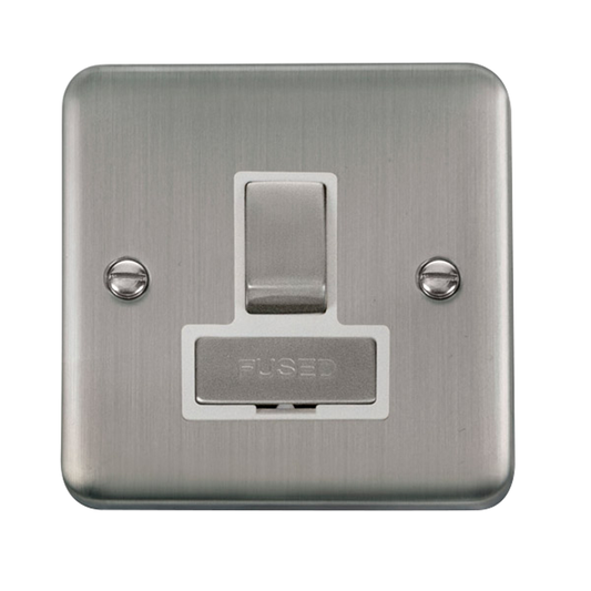 Click Deco Plus Stainless Steel 1G 13A Switched Fused Connection Unit White Insert
