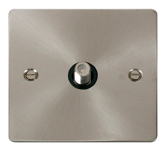 Click Define Brushed Stainless 1G F Satellite Outlet Plate Black Insert