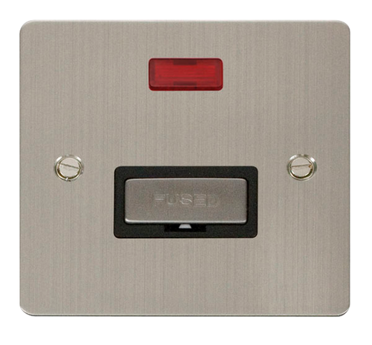 Click Define Stainless Steel 1G 13A Unswitched Fused Connection Unit & Neon Black Insert