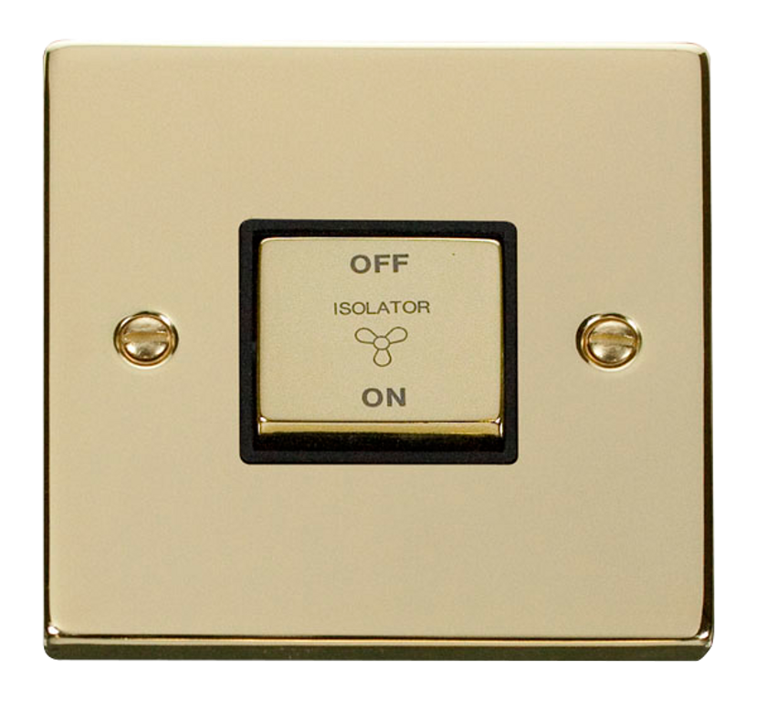 Click Deco Polished Brass 1G Fan Isolator Switch Black Insert
