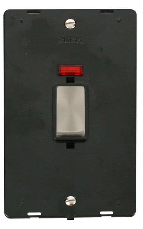 Click Definity Screwless Brushed Stainless 2G 45A DP Vertical Switch & Neon Black Insert