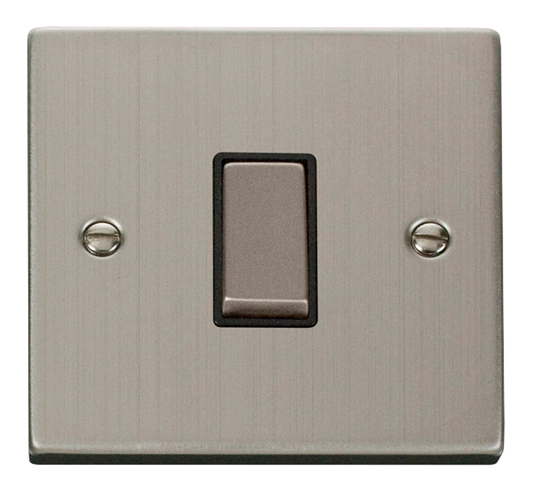 Click Deco Stainless Steel 1G Intermediate Light Switch Black Insert
