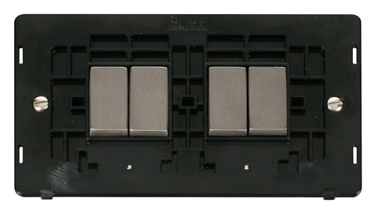 Click Definity Screwless Stainless Steel 4G 2W Quadruple Light Switch Black Insert