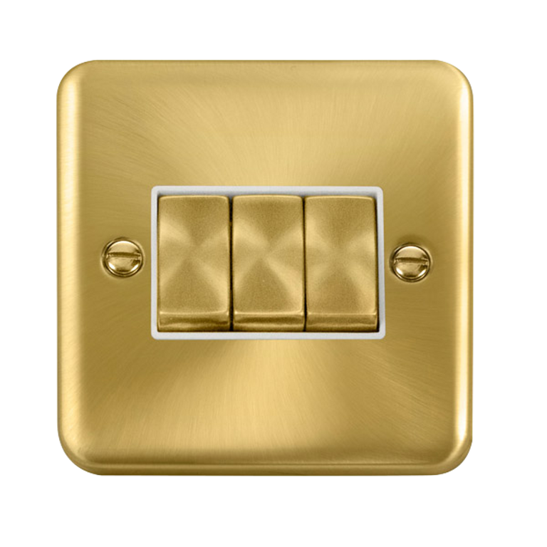 Click Deco Plus Satin Brass 3G 2W Triple Light Switch White Insert