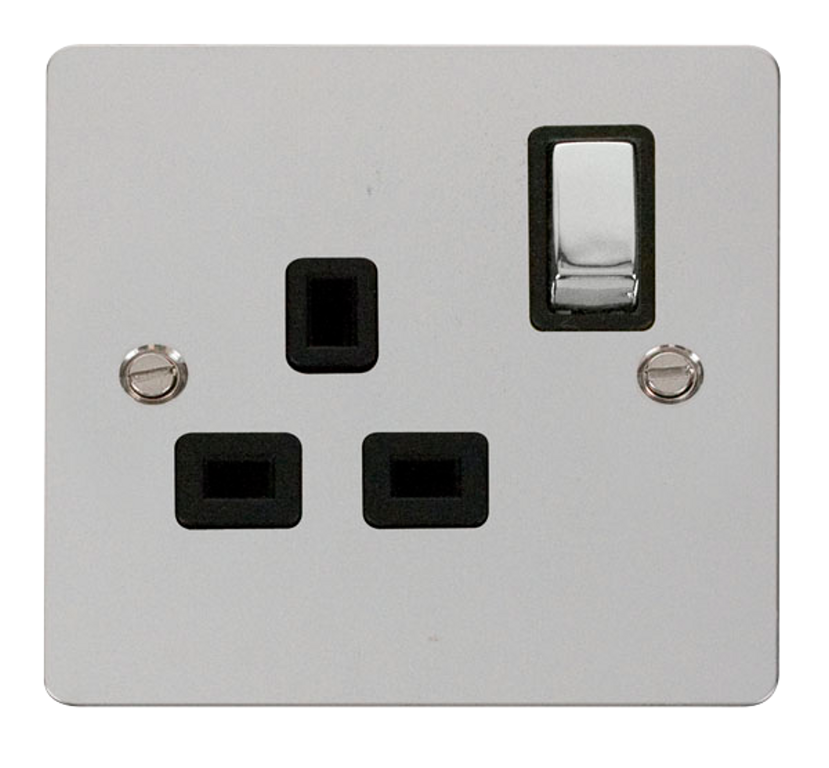 Click Define Polished Chrome 1G 13A Single Switched Socket Black Insert