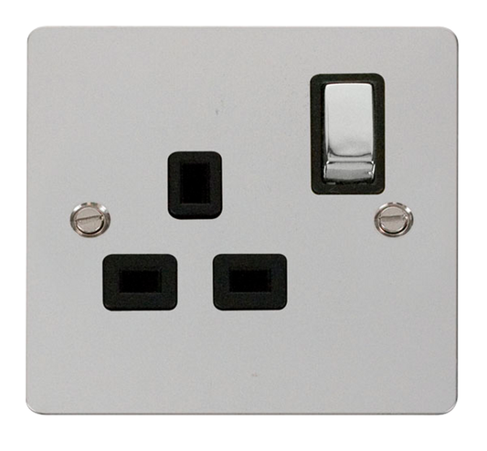 Click Define Polished Chrome 1G 13A Single Switched Socket Black Insert