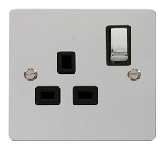 Click Define Polished Chrome 1G 13A Single Switched Socket Black Insert