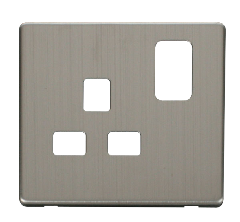 Click Definity Screwless Stainless Steel 1G 13A Single Switched Socket Black Insert