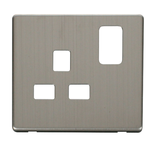 Click Definity Screwless Stainless Steel 1G 13A Single Switched Socket Black Insert