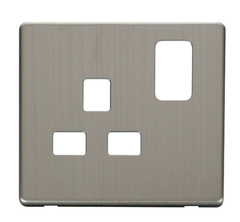 Click Definity Screwless Stainless Steel 1G 13A Single Switched Socket Black Insert