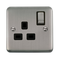 Click Deco Plus Stainless Steel 1G 13A Single Switched Socket Black Insert