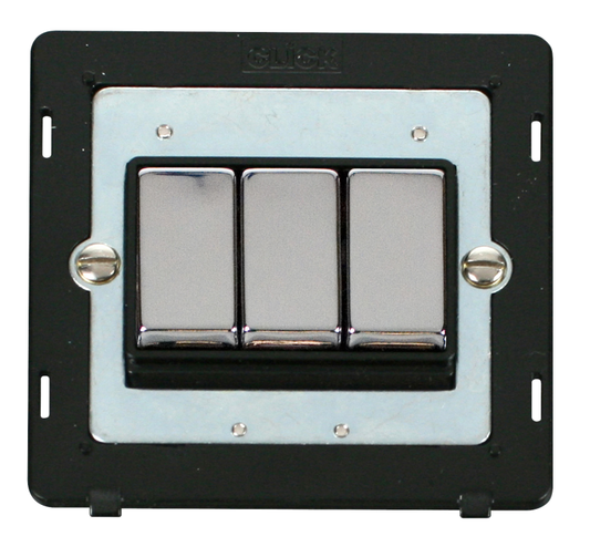 Click Definity Screwless Polished Chrome 3G 2W Triple Light Switch Black Insert