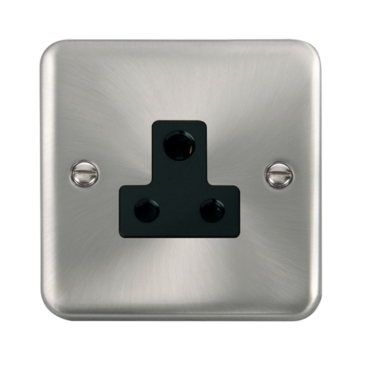 Click Deco Plus Satin Chrome 1G 5A Round Pin Single Socket Black Insert