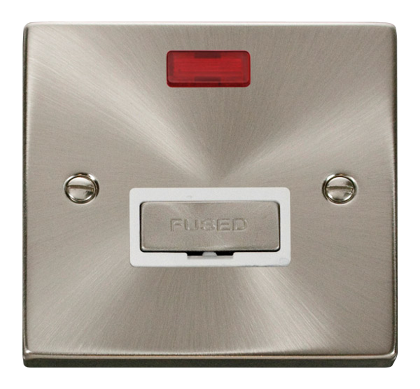Click Deco Satin Chrome 1G 13A Unswitched Fused Connection Unit & Neon White Insert