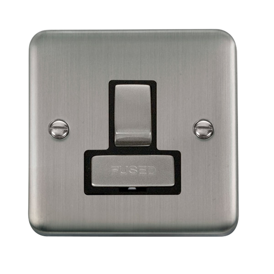 Click Deco Plus Stainless Steel 1G 13A Switched Fused Connection Unit Black Insert