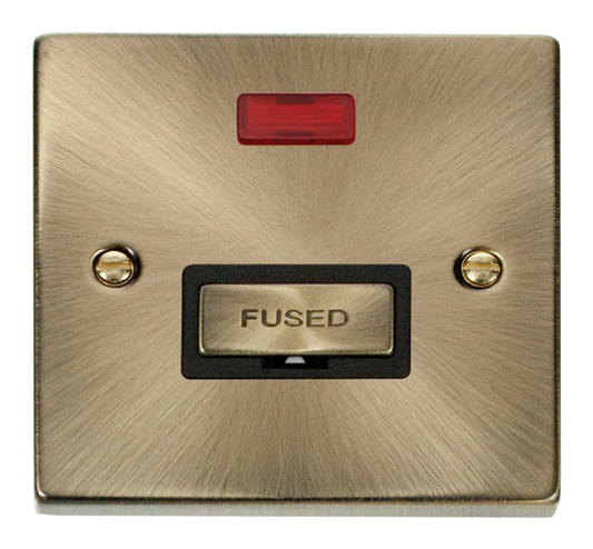 Click Deco Antique Brass 1G 13A Unswitched Fused Connection Unit & Neon Black Insert