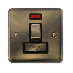 Click Deco Plus Antique Brass 1G 13A Switched Fused Connection Unit & Neon Black Insert