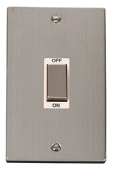 Click Deco Stainless Steel 2G 45A DP Vertical Switch White Insert