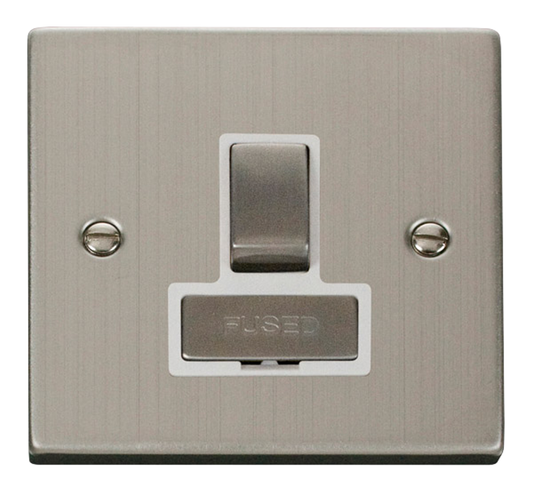 Click Deco Stainless Steel 1G 13A Switched Fused Connection Unit White Insert