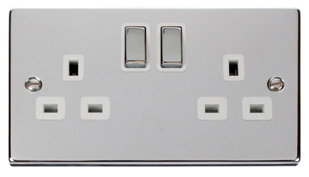 Click Deco Polished Chrome 2G 13A Double Switched Socket White Insert