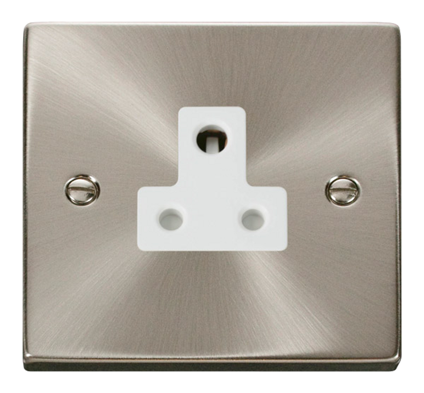 Click Deco Satin Chrome 1G 5A Round Pin Single Socket White Insert