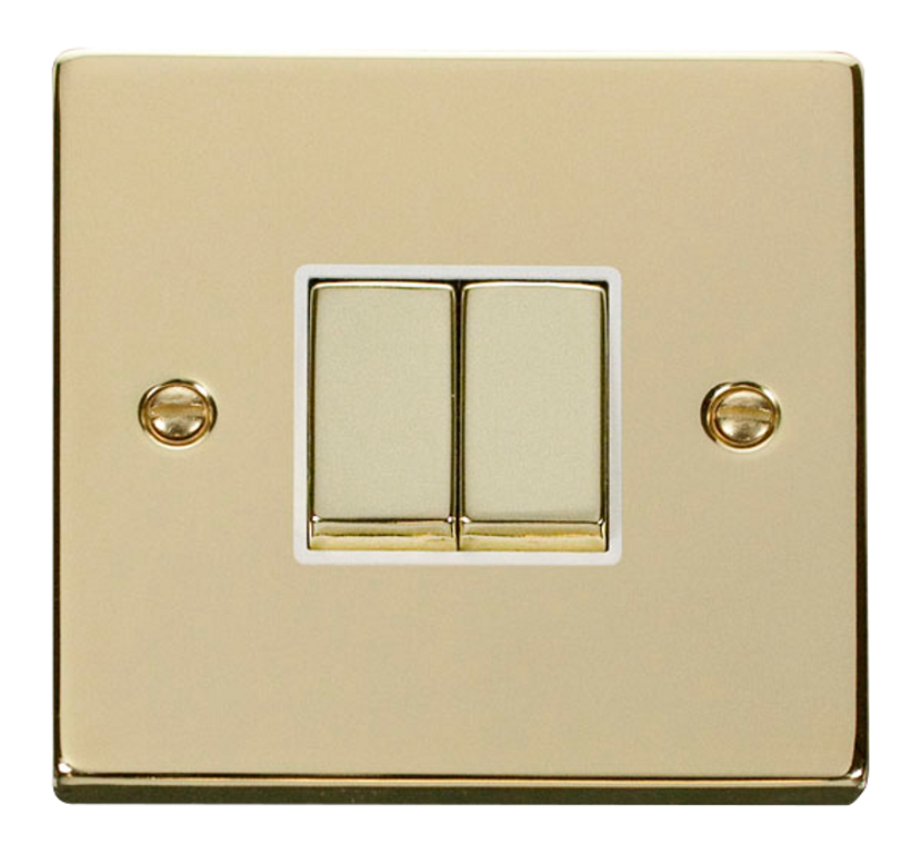 Click Deco Polished Brass 2G 2W Double Light Switch White Insert
