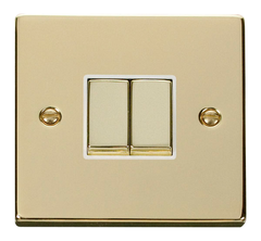 Click Deco Polished Brass 2G 2W Double Light Switch White Insert