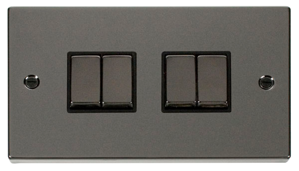 Click Deco Black Nickel 4G 2W Quadruple Light Switch Black Insert