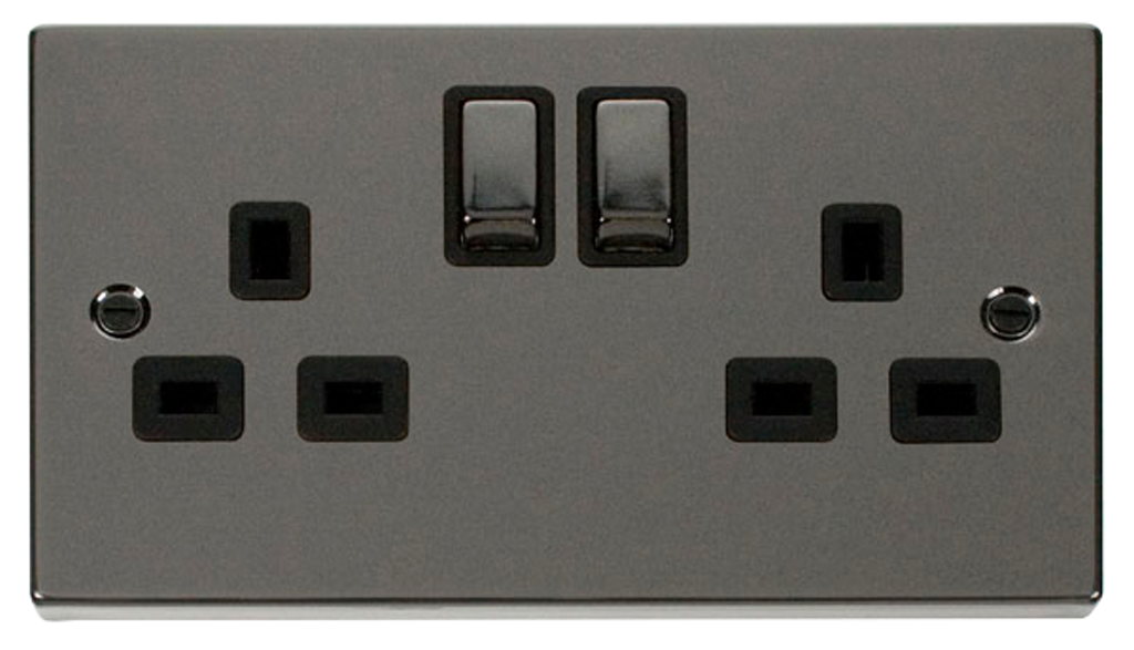 Click Deco Black Nickel 2G 13A Double Switched Socket Black Insert