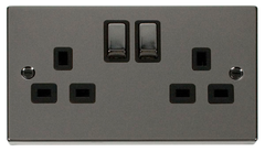 Click Deco Black Nickel 2G 13A Double Switched Socket Black Insert