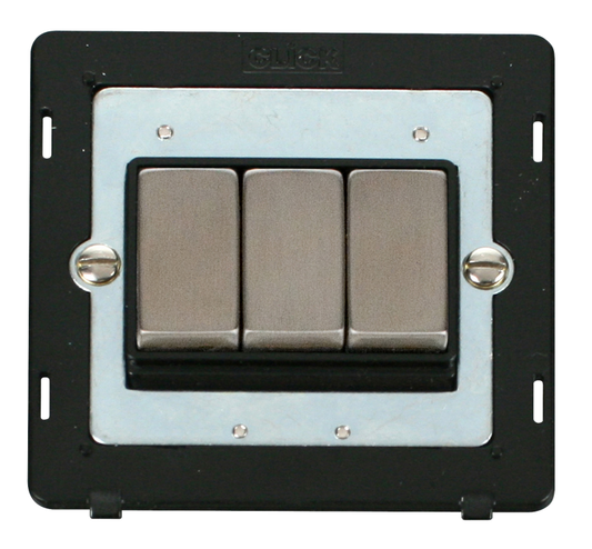 Click Definity Screwless Stainless Steel 3G 2W Triple Light Switch Black Insert