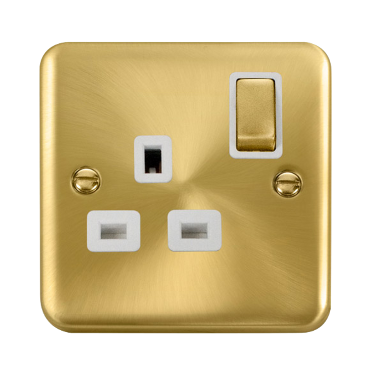 Click Deco Plus Satin Brass 1G 13A Single Switched Socket White Insert