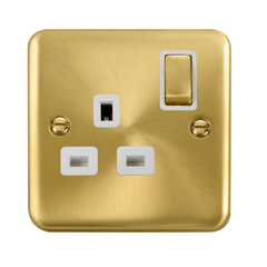 Click Deco Plus Satin Brass 1G 13A Single Switched Socket White Insert