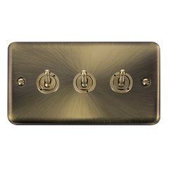 Click Deco Plus Antique Brass 3G 2W Triple Dolly Light Switch