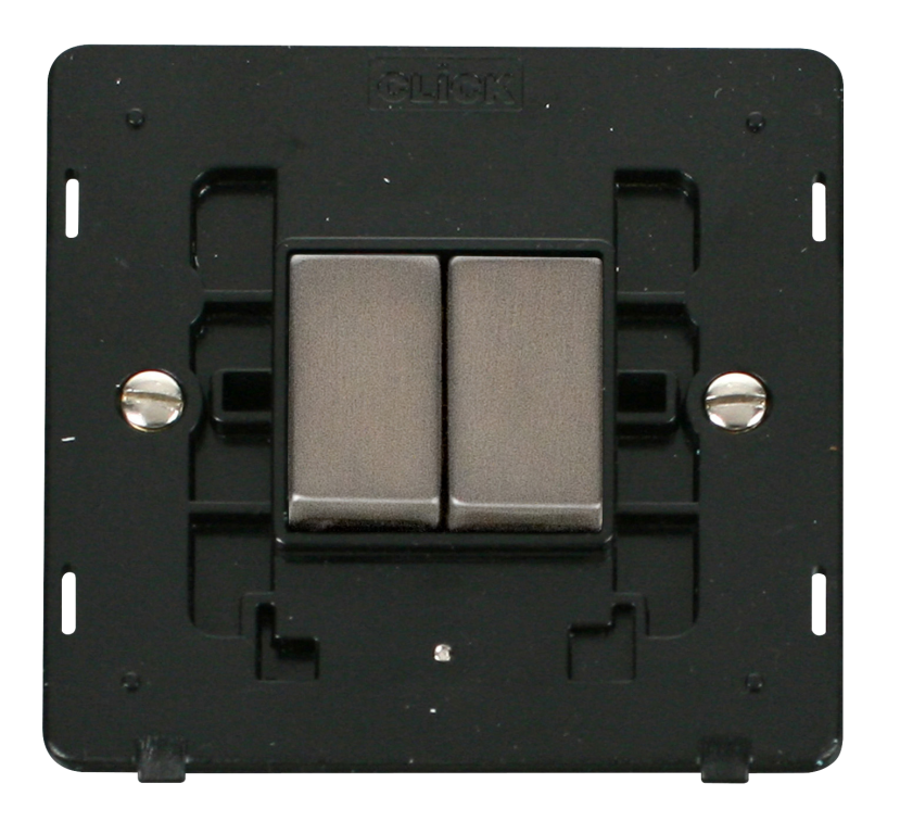 Click Definity Screwless Stainless Steel 2G 2W Double Light Switch Black Insert