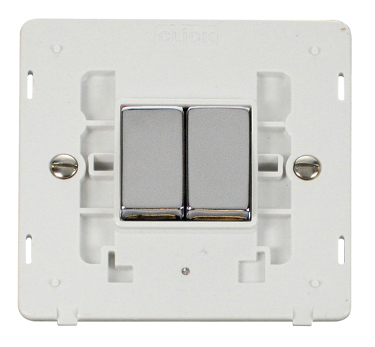Click Definity Screwless Polished Chrome 2G 2W Double Light Switch White Insert