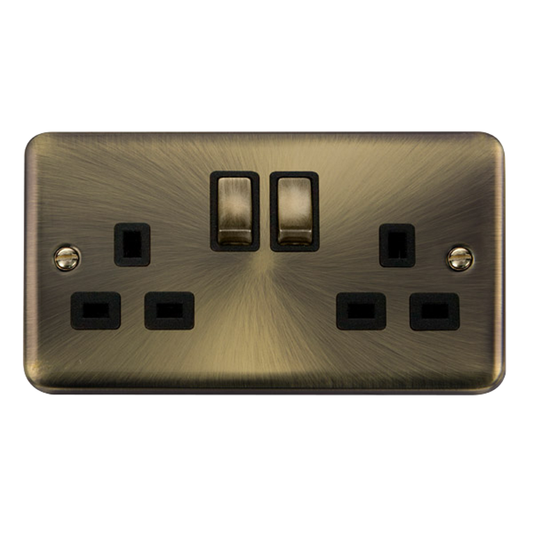 Click Deco Plus Antique Brass 2G 13A Double Switched Socket Black Insert