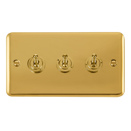Click Deco Plus Polished Brass 3G 2W Triple Dolly Light Switch