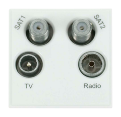 Click Euro Media White 2 Module Quadplexer 4 Outlet TV & FM & F Sat1 & F Sat2 Outlet Insert