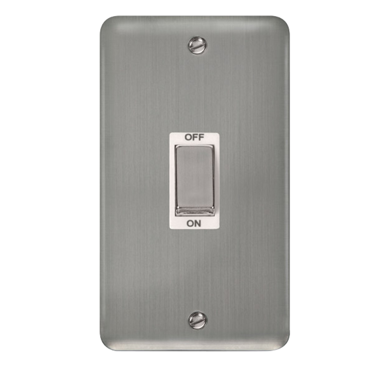 Click Deco Plus Stainless Steel 2G 45A DP Vertical Switch White Insert