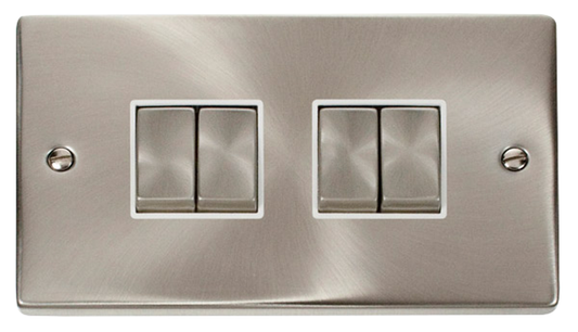 Click Deco Satin Chrome 4G 2W Quadruple Light Switch White Insert