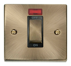 Click Deco Antique Brass 1G 45A DP Switch & Neon Black Insert