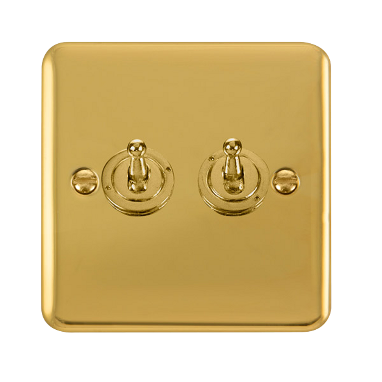 Click Deco Plus Polished Brass 2G 2W Double Dolly Light Switch