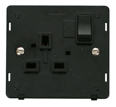 Click Definity Screwless Black 1G 13A Single Switched Socket Black Insert