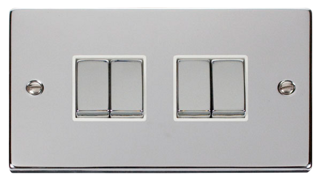 Click Deco Polished Chrome 4G 2W Quadruple Light Switch White Insert