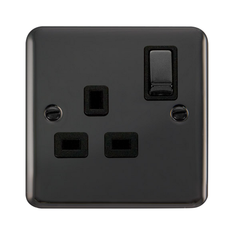 Click Deco Plus Black Nickel 1G 13A Single Switched Socket Black Insert