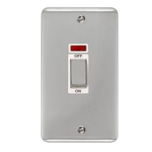 Click Deco Plus Polished Chrome 2G 45A DP Vertical Switch & Neon White Insert