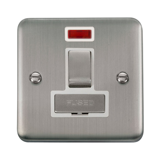 Click Deco Plus Stainless Steel 1G 13A Switched Fused Connection Unit & Neon White Insert